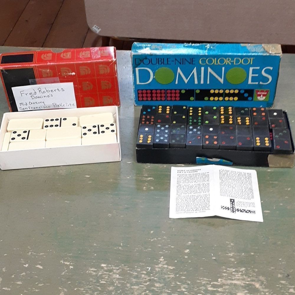 Bundle of 2 sets of Dominoes: Fred Roberts Bakelite & Double-Nine color dot